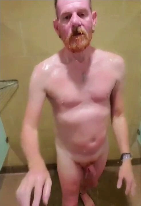Hot ginger taking a shower