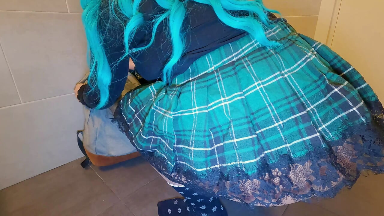 Girl masturbates in the university bathroom, and has a very creamy orgasm