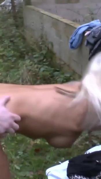 Thrilling moment from "Two Ugly Nerd Guys Fuck German Skinny Teen Outdoor in 3some"
