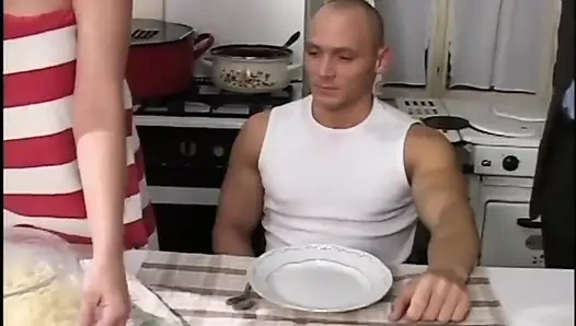 Amateur Housewife Ass Fucked and Cumshot in the Ass by a Big Cock in the Kitchen