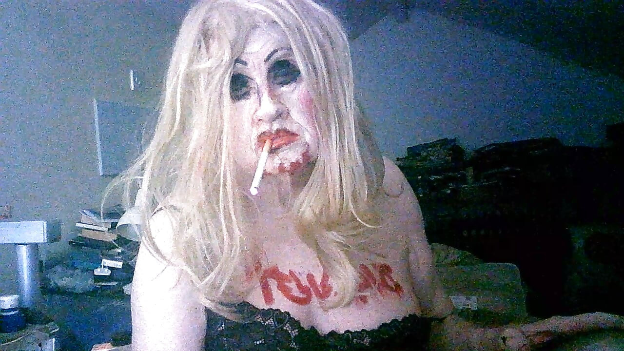 Shameless old cumslut slag Sarah, smokes drinks dogger's cum from used condom and own piss