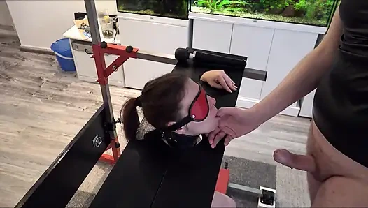 Slave Defenseless in the Pillory Driven to Orgasm on Sybian Part 2