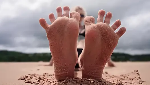 Worship My Feet on Public Beach and Get My Permission to Cum