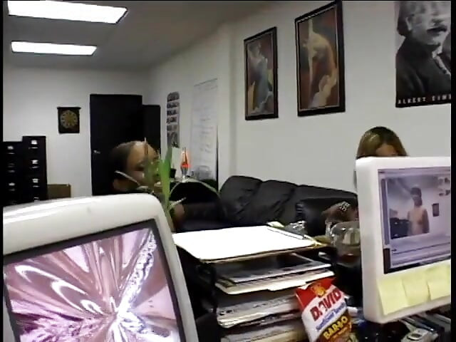 Naughty guy hired couple ebony models to record their lesbian game in his office