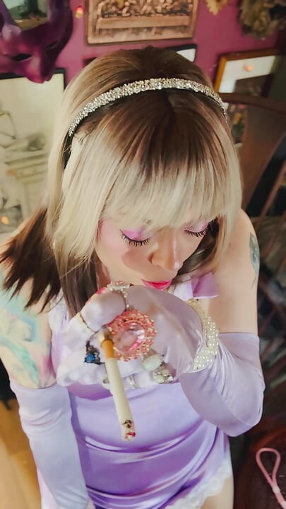 Gloved Smoking With British Cutie, Tina Snua. Smoking A Cigarette In Satin Elbow Gloves & Rings