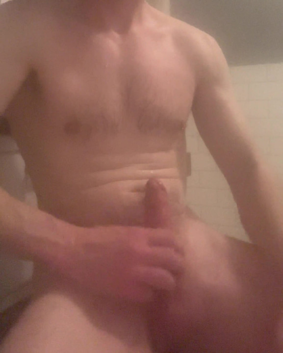 Stroking my big dick after a hot shower