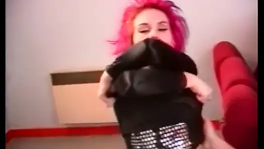 Sexy teen with colored hair gets fucked and toyed