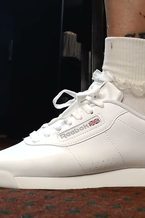 White Reebok Princess Sneakers Ruffled Socks Sexy Tease