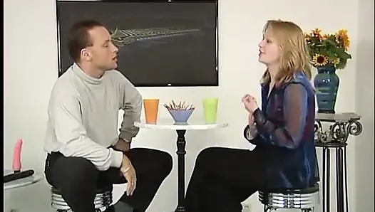 Sexy blonde sucks a monster cock then shoves it into her shaved pussy