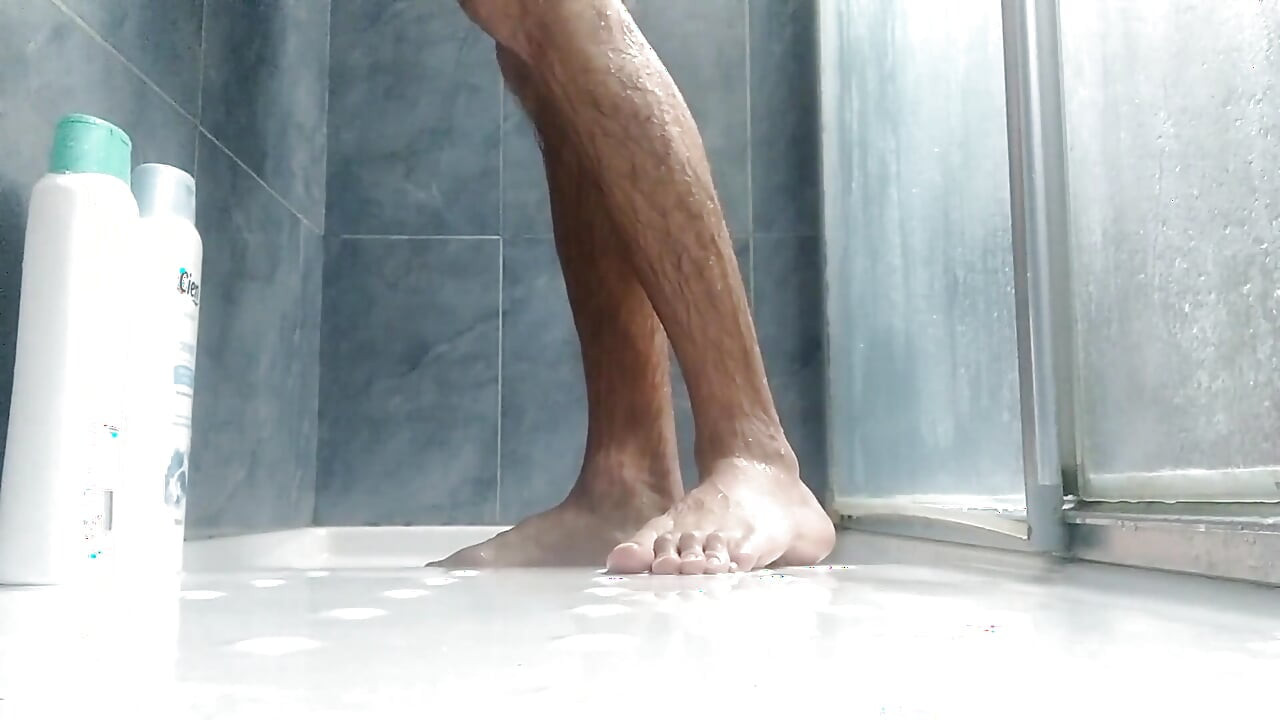 Would You Like to Cum on My Feet? Bath Them with Your Sperm Please! Sexy Feet Boy Play in the Shower