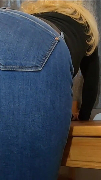 Memorable moment from "Again?  STEPMOM  lends him her nice ass in jeans to jerk off and cum  - Shely81"