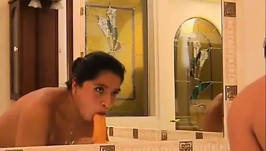 Sexy natural boobs babe loves dildo in pussy in mouth