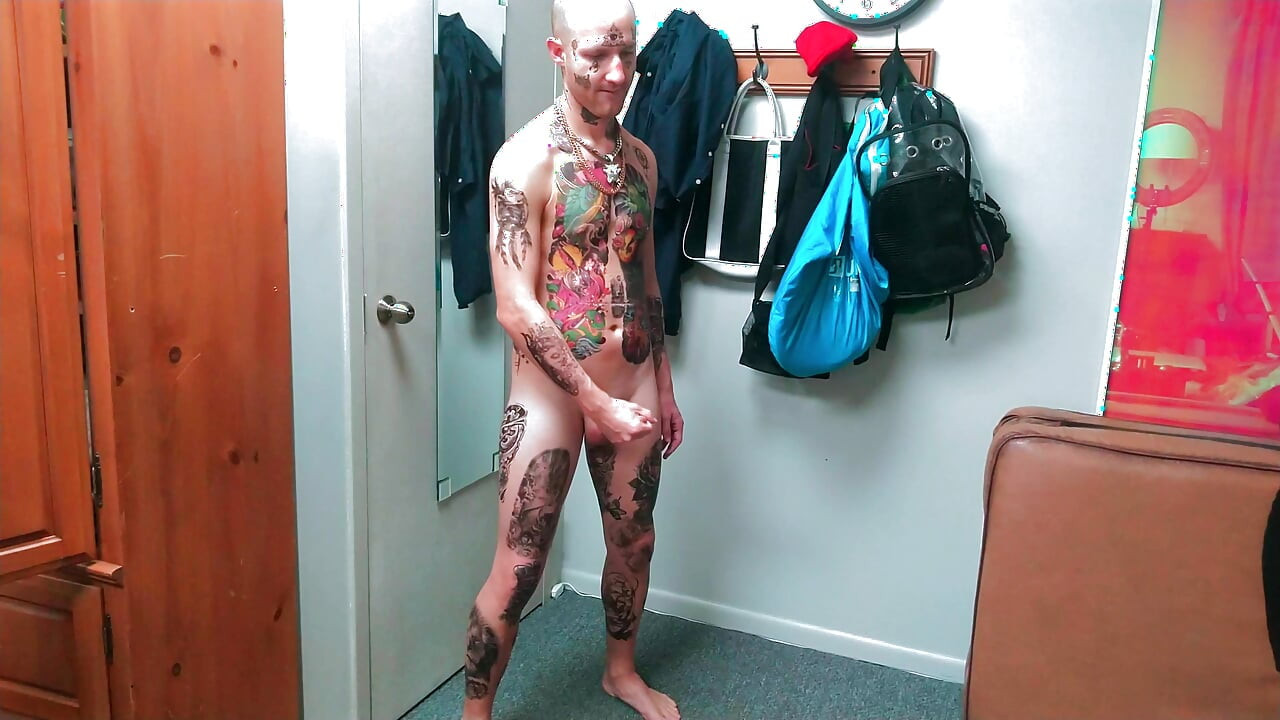 Fully Tatted Man Dildo Fucked