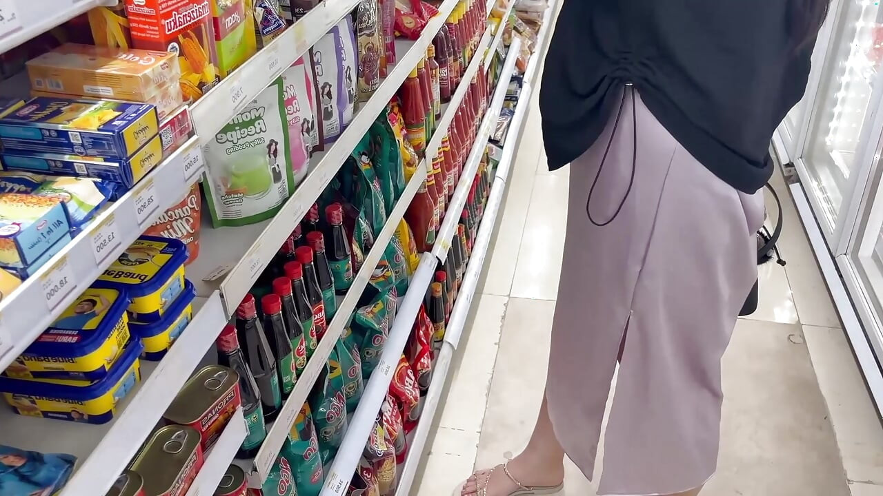 big ass asian girl in public wearing satin skirt