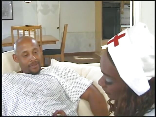 Ebony nurse gets her tight ass drilled by a big black cock