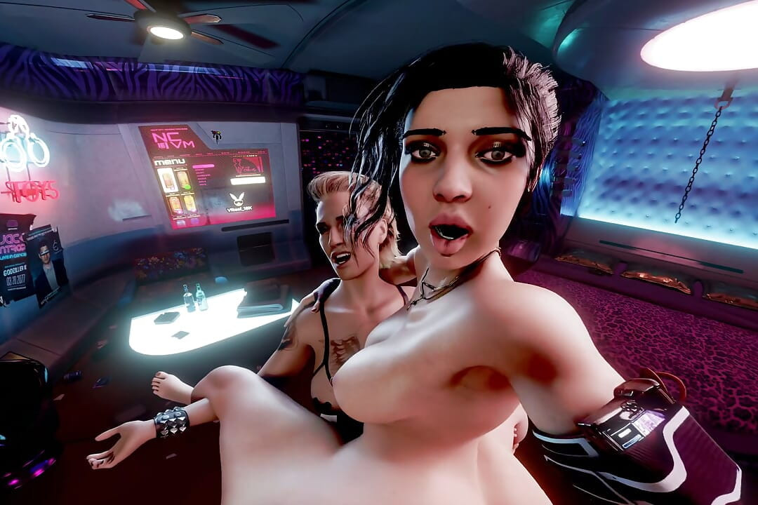 Trío con dp, cyberpunk, doble penetración con cinturón