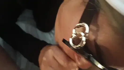 MILF in Sunglasses Gives POV Blowjob with Cumshot