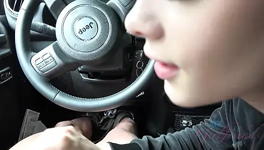 POV Elsa Jean Car Blowjob & Handjob! Blonde sucks, rides hard then jerks massive cumshot