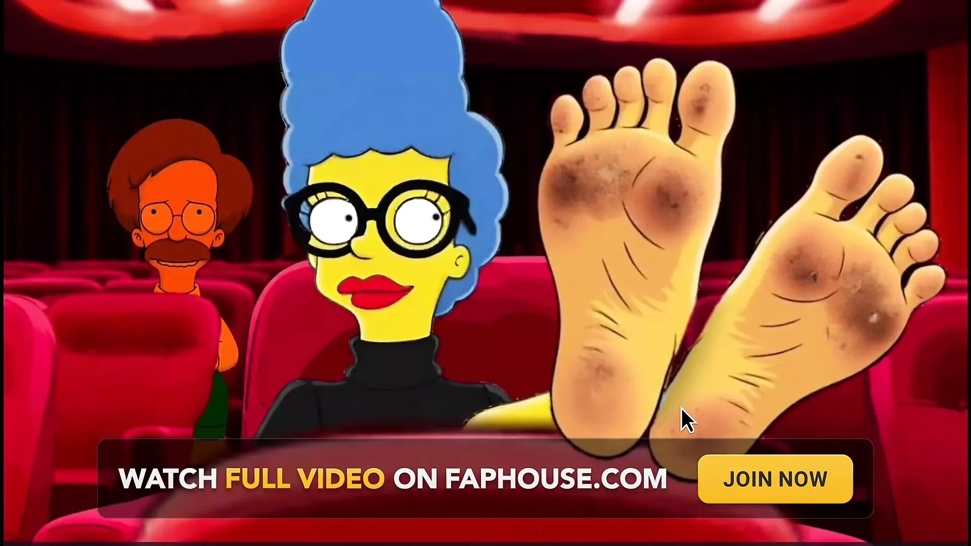Paródia de Tarantino. Era uma vez ... Dona de casa Sra. Sinpsom brinca com pés sujos. Desenho animado fetiche por pés