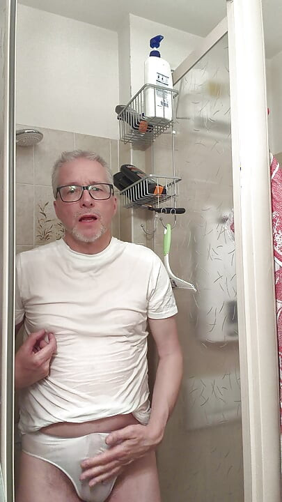 Wet T-shirt and Wet Underpants While Showering