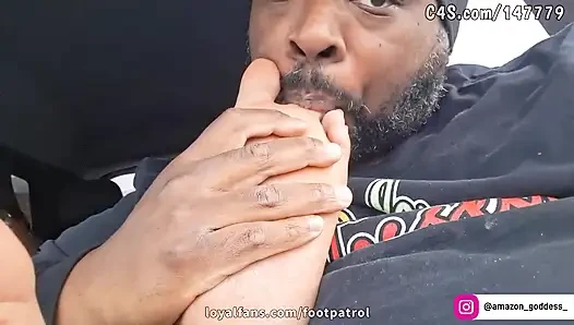 Naughty Footman Offers Lady a Ride as Long as He Rubs and Sucks on Her Size 11 Feet
