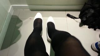 White Patent Pumps with Black Pantyhose Teaser 7