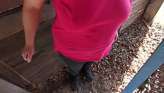 Good girl - breast slapping in the barn