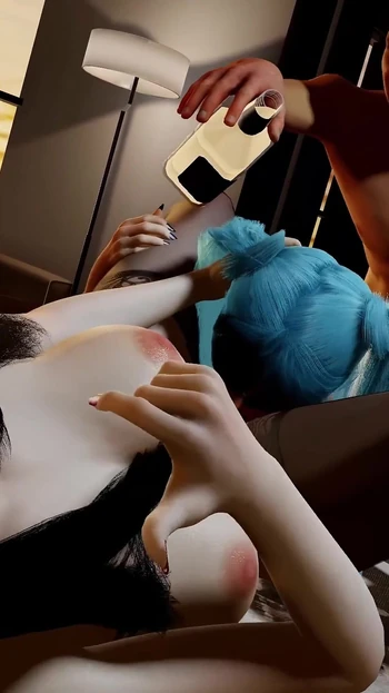 3D Two Horny Slut Cosplay Whore Have Threesome Sex
