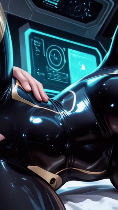 Sexy Space Girl in Tight Latex Gets Deepthroated and Massive Facial in Futuristic Room