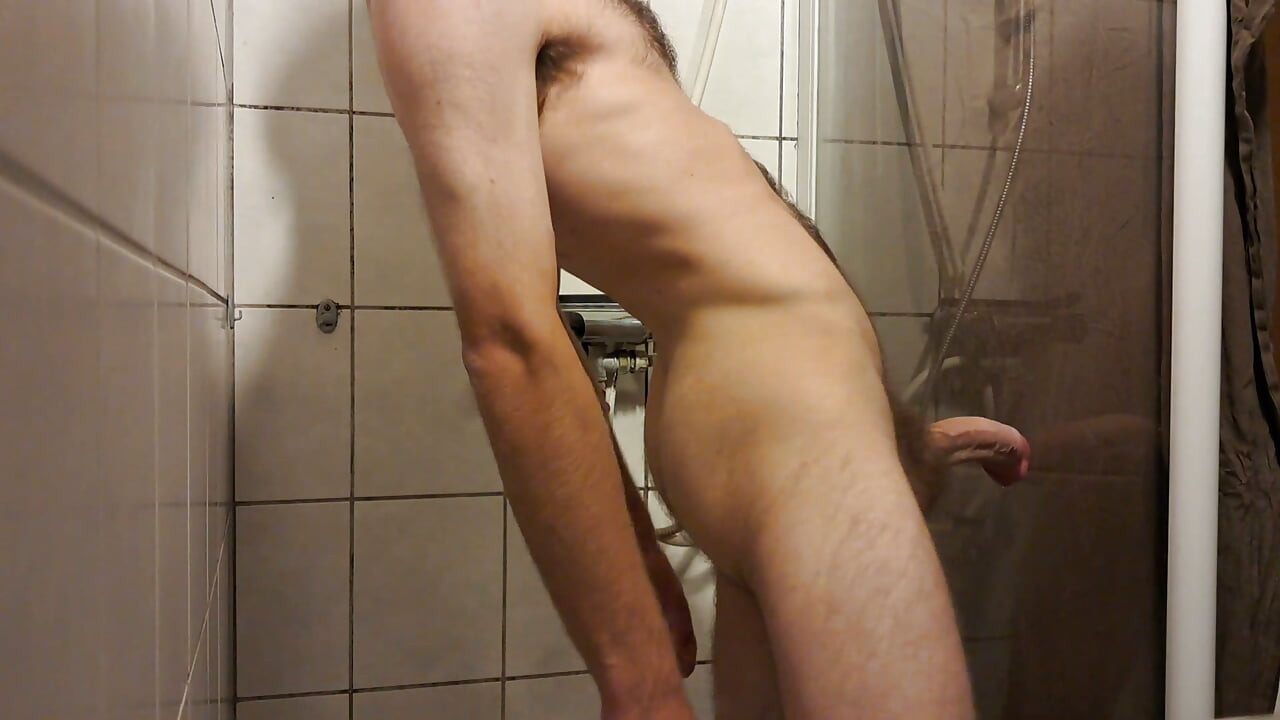 Swinging my cock around and cumming on shower wall.