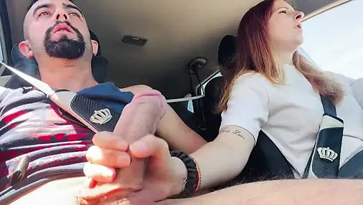 Risky Car Handjob While Driving  She Jerks Me Off Until I Explode