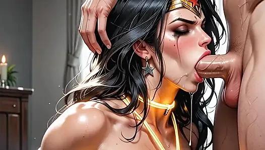 Strong Super Hero Wonder Woman Tries Thick Futa Cock in Tight Ass. AI GENERATED