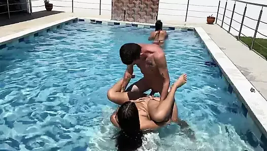 My husband cheats on me with my stepsister and they fuck in the pool when I'm distracted