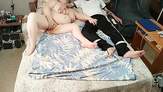 I saw a neighbor masturbating and helped her cum by fucking her in her mouth and pussy and cumming on her