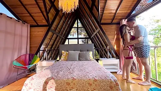 In the cabin, fucking outdoors