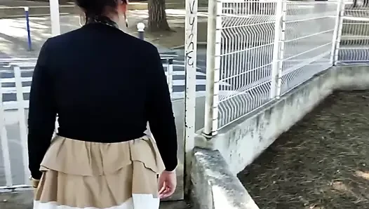 Outdoor Mini Skirt No Pantie with Anal Plug