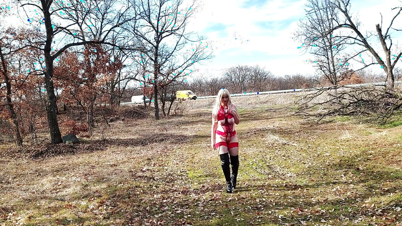 Mica curvă își dezbracă costumul roșu pe autostradă, partea 1