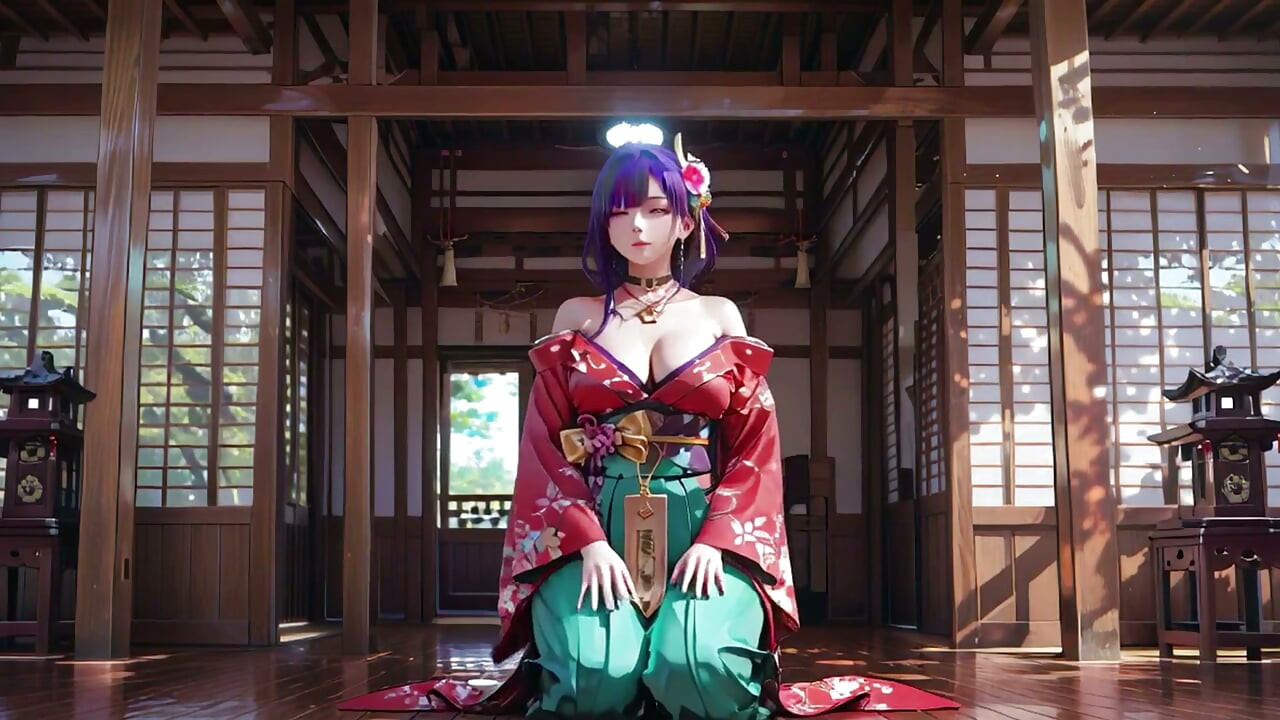 Purple Hair Kimono Girl's Private Morning! Red & Green clash is insane.