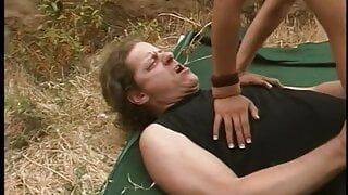 Asian chick outdoors gets fucked by long-haired American