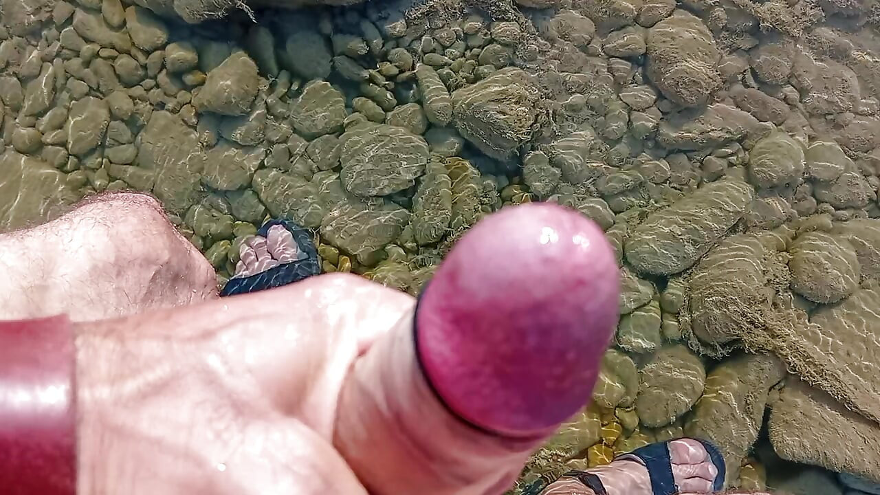 River handjob with cock rings and ass plug
