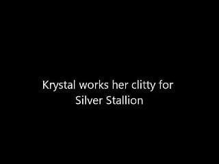 Silber-Hengst bringt Krystal dazu, ihren Clitty zu bearbeiten