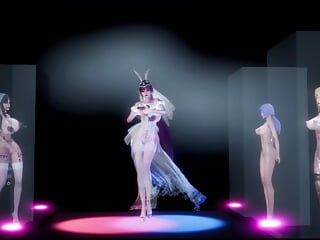 セクシーなウェディングドレスを着た厚いアジアの女の子が踊る(3D HENTAI)