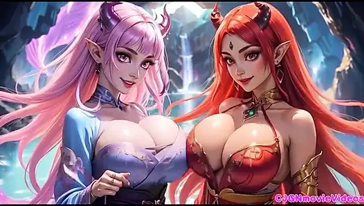 Лесбиянки целуются вместе, Ai анимация