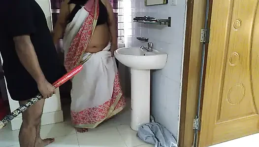 Stepmom Rough Fucked by Stepson While Sweeping the House