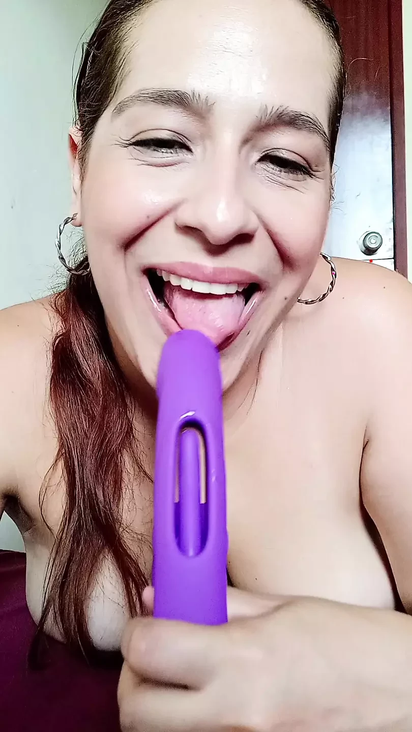 I'm a very hot milf and I use my colorful toy to suck and imagine it's a cock that I have in my mouth because I like to suck