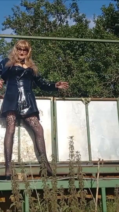 Crossdresser Playing Down on the Farm in PVC | Clip 2