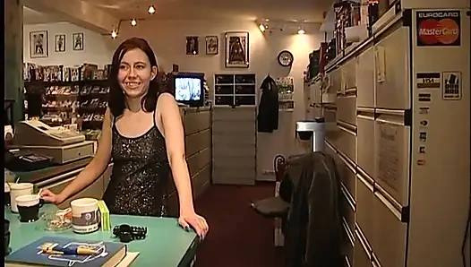 Girl working at erotic shop sucking my dick
