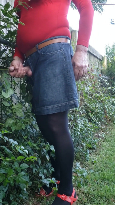Must-share moment from "Cd outdoors in pantyhose, leotard. Urethral sound, masturbate and cum on miniskirt."