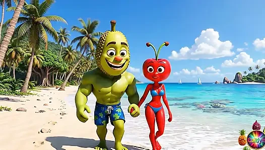 Эпизод 4 - симпатичная девушка из ананаса и сладкий мужчина из авокадо делят нежные тропические моменты, AI хентай