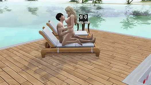 Couple in love have sex in public on the beach. The sims